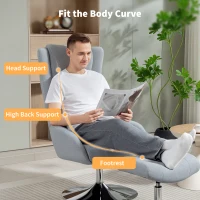 HOMCOM Obrotowy Fotel Tapicerowany z Podnóżkiem, Z Opuszczanym Oparciem, Fotel z Podłokietnikami do Salonu, Sypialni, Szary(m-4)