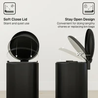 HOMCOM 20-Litrowy Kosz Kuchenny, Odporny na Odciski Palców Metalowy Kosz z Pokrywką Soft-Close, Pedałem Nożnym i Wyjmowanym Wkładem, Czarny(m-5)