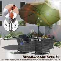 Outsunny Chapéu de Sol para Jardim Ø2,7 m com Inclinação Ajustável em 3 Posições Manivela e Volante Cáqui(m-5)