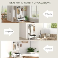 HOMCOM 2 w 1 wieszak na ubrania, wieszak na ubrania z 4 wieszakami, garderoba z ławką na buty i półkami, wieszak na ubrania z zabezpieczeniem antyprzechyleniowym, do przedpokoju, korytarza, sypialni, biały + szary(m-6)