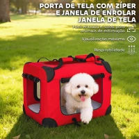 PawHut Transportadora Dobrável para Cães 60x41,5x41 cm com Janelas de Rede, Almofada Macia e 2 Alças para Mini Cães e Gatos Vermelho(m-6)