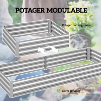 Outsunny Carré potager de jardin rectangulaire jardinière extérieure 241 x 90,5 x 30 cm tôle d'acier ondulée argent(m-5)
