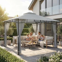 Outsunny Carpa para Jardín con Techo Doble Cenador con Paredes de Malla UPF50+ para Exterior Terraza 360x300x275 cm Gris(m-8)
