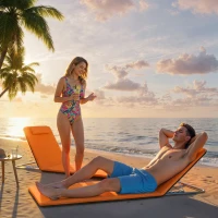 Outsunny Set of Two Metal Frame Beach Chairs, with Reclining Backs - Orange(m-8)