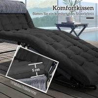 Outsunny Opvouwbare ligstoel tuinligstoel met hoofdkussen, ligstoel met 4-voudig verstelbare rugleuning, zijvak Zwart(m-7)