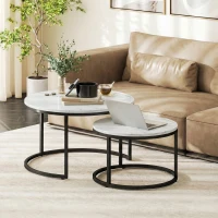 HOMCOM Lot de 2 tables basses gigognes empilable design industriel pieds en métal blanc(m-2)