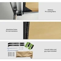 Outsunny Markiza boczna samochodowa, regulowana wysokość, 160 x 250 x 125-225 cm, Khaki(m-6)