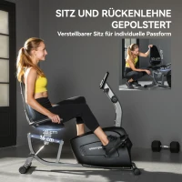 SPORTNOW Heimtrainer, Magnet-Liegerad, 8 Widerstandsstufen, verstellbar, LCD-Monitor, Metall, Kunststoff, Schwarz(m-6)