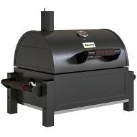 Outsunny Grill węglowy z pokrywą, rusztem do podgrzewania, podstawa do popiołu, termometr, nierdzewny, 67x53x55cm, czarny(m-1)