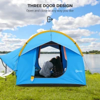 Outsunny Namiot samochodowy Campingowy, 3 drzwi, odporny na warunki atmosferyczne, 239cm x 210cm x 210cm, Pomarańczowy + Niebieski(m-5)