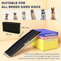 PawHut Foldable dog ramp, PP dog stairs with gentle slope and non-slip surface, 155x38.5x15.5cm, black(m-3)