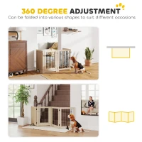 PawHut 4 Panel Freestanding Pet Gate, Indoor Dog Barrier with Lockable Door, Support Feet, 360° Flexible Hinges, Oak(m-5)