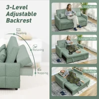 HOMCOM Three-Way 2 Seater Sofa Bed with Three-position back and Two Soft Pillows - Green(m-6)