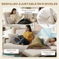 HOMCOM Sofá Cama Convertible 4 en 1 Sillón Cama 2 Plazas Plegable Respaldo Ajustable de 5 Niveles Almohadas 102x73x81cm Beige(m-5)