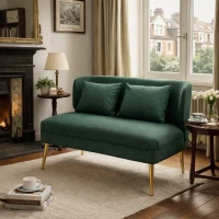 HOMCOM 2 Seater Sofa, Linen-look Fabric Small Sofa with Wing Back, Thick Seat, Metal Legs, Dark Green(m-2)