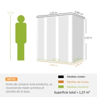 Outsunny Cobertizo de Jardín Exterior Metálico 1,37 m² 163x89x163 cm con Techo Inclinado, Puertas con Pestillo y Guantes Gris(m-3)