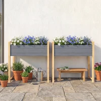 Outsunny Hochbeet Massivholz Pflanzbeet Frühbeet Gartenbeet Blumenkasten für Kletterpflanzen Blumen 98x37x90 cm Grau+Naturholz(m-9)