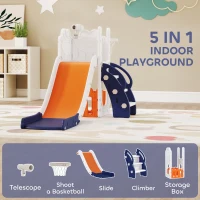 AIYAPLAY 5 in 1 Kids Slide Set with Basketball Hoop, Climbing Frame, Telescope, Storage Box for Toddlers Ages 1-3, Orange(m-4)