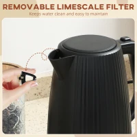 HOMCOM Czajnik elektryczny, 1,7 L, funkcja szybkiego gotowania, 2200 W, wyjmowany filtr antyosadowy, automatyczne wyłączanie, Czarny(m-7)