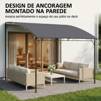 Outsunny Pérgola de Parede 2,8x3,8 m com Teto Inclinado Orifícios de Drenagem e Estrutura Metálica Cinzento(m-4)