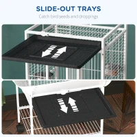 PawHut Klatka dla ptaków, klatka dla papug z 3 drzwiami, 2 żerdziami, kółkami 360°, miską na karmę, półką, wyjmowaną tacą, 62,5x62,5x156 cm, biały(m-4)