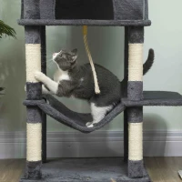 PawHut 202cm Large Cat Tree with 6 Scratching Posts, 2 Hammocks, 2 Condos, 2 Perches, Pompoms, for Indoor Cats to Rest and Play(m-15)