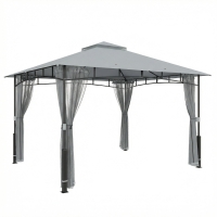 Outsunny Cort pentru Grădină cu Acoperiș Dublu Foișor cu Pereți din Plasă UPF50+ pentru Exterior Terasă 360x300x275 cm Gri