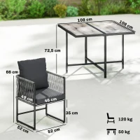 Outsunny Ensemble de jardin en polyrattan 5 pièces gain de place - table avec 4 chaises, plateau DPC, coussins Gris(m-3)
