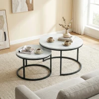 HOMCOM Lot de 2 tables basses gigognes empilable design industriel pieds en métal blanc(m-8)