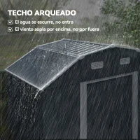 Outsunny Caseta de Exterior Metálica 2,7 m² 238x132x198,5 cm con Base Estantes Ajustables 2 Puertas Corredizas y 2 Ventanas Gris(m-6)