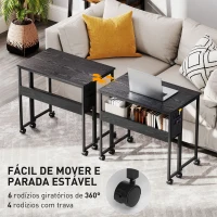 HOMCOM Secretária Dobrável com Rodas Prateleira e Bolso de Armazenamento Ideal para Espaços Pequenos 80x50x75 cm Preto(m-6)