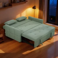 HOMCOM Three-Way 2 Seater Sofa Bed with Three-position back and Two Soft Pillows - Green(m-14)