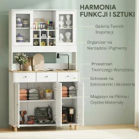 HOMCOM Biała szafka artystyczna 180cm – Witryna na dzieła i organizer do pracowni – Szkło, szuflada & regulowane półki – 100x40cm(m-5)