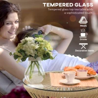 Outsunny Stolik Ogrodowy Stolik Rattanowy, Blat ze Szkła, PE-Rattan, 40 cm x 40 cm x 42 cm Beżowy(m-4)