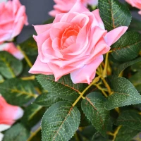 Outsunny 90cm/3FT Artificial Rose Tree Fake Decorative Plant w/ 21 Flowers Pot Indoor Outdoor Faux Decoration Pink & Green(m-9)