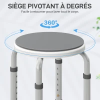 HOMCOM Tabouret de douche siège de douche antidérapant tabouret de bain hauteur réglable pivotant à 360° en aluminium(m-6)
