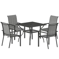Outsunny 5 Pieces Outdoor Dining Set for 4, Garden Table and Stackable Chairs with Breathable Mesh Seat and Parasol Hole, Grey(m-11)