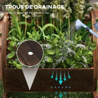 Outsunny Jardinière sur Pieds carré Potager 3 étages Style Rustique avec 2 roues Charrette trous de drainage, 62x61x57cm marron(m-5)