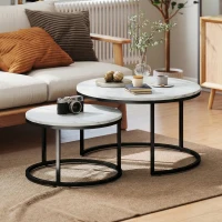 HOMCOM Lot de 2 tables basses gigognes empilable design industriel pieds en métal blanc(m-10)