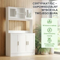 HOMCOM Szafka kuchenna, Design skandynawski, 4 szafki, Regulowane półki, Drzwi ze szkła, Otwarta przestrzeń, Płyta wiórowa, MDF, Biały(m-9)