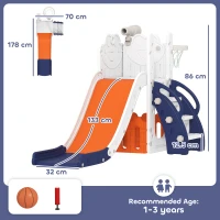 AIYAPLAY 5 in 1 Kids Slide Set with Basketball Hoop, Climbing Frame, Telescope, Storage Box for Toddlers Ages 1-3, Orange(m-3)