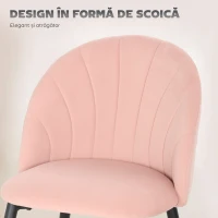 HOMCOM Set de 2 Scaune de Sufragerie din Catifea, Scaune Bucătărie cu Spătar Curbat în Formă de Scoică, Picioare din Oțel, Stil Nordic, Scaun Tapițat pentru Bucătărie, Dormitor, Cameră de Zi, Roz(m-4)