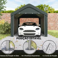 Outsunny Abrigo de Exterior 590x300x280 cm Garagem de Exterior para Carros Anti UV com Paredes Laterais Desmontáveis e 2 Portas Cinza Escuro(m-8)