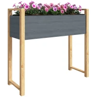 Outsunny Huerto elevado madera maciza cama de cultivo macetero para plantas trepadoras y flores 98x37x90 cm Gris+Madera natural(m-6)
