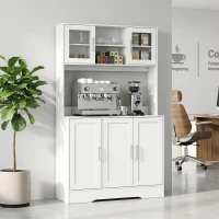 HOMCOM Szafka kuchenna, Design skandynawski, 4 szafki, Regulowane półki, Drzwi ze szkła, Otwarta przestrzeń, Płyta wiórowa, MDF, Biały(m-3)