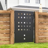 Outsunny Tuinhek van Gegalvaniseerd Staal Metalen Tuindeur met Handgreep, Slot en 3 Sleutels, Afsluitbaar Hek 105x130 cm Donkergrijs(m-7)