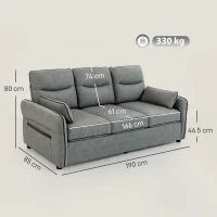 HOMCOM 3 Seater Sofa, Faux Leather Couch - Grey(m-3)