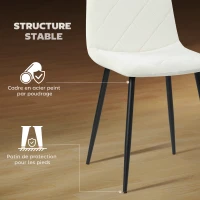 HOMCOM Lot de 4 chaises de salle à manger rembourrées avec dossier haut, pieds en acier et tissu effet velours, crème(m-5)