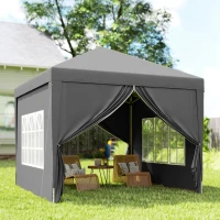 Outsunny Tenda de Jardim com Paredes Laterais Amovíveis Janelas Porta com Fecho de Correr e Bolsa de Transporte 295x295x196-258 cm Cinzento(m-9)