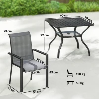 Outsunny 5 Pieces Outdoor Dining Set for 4, Garden Table and Stackable Chairs with Breathable Mesh Seat and Parasol Hole, Grey(m-3)